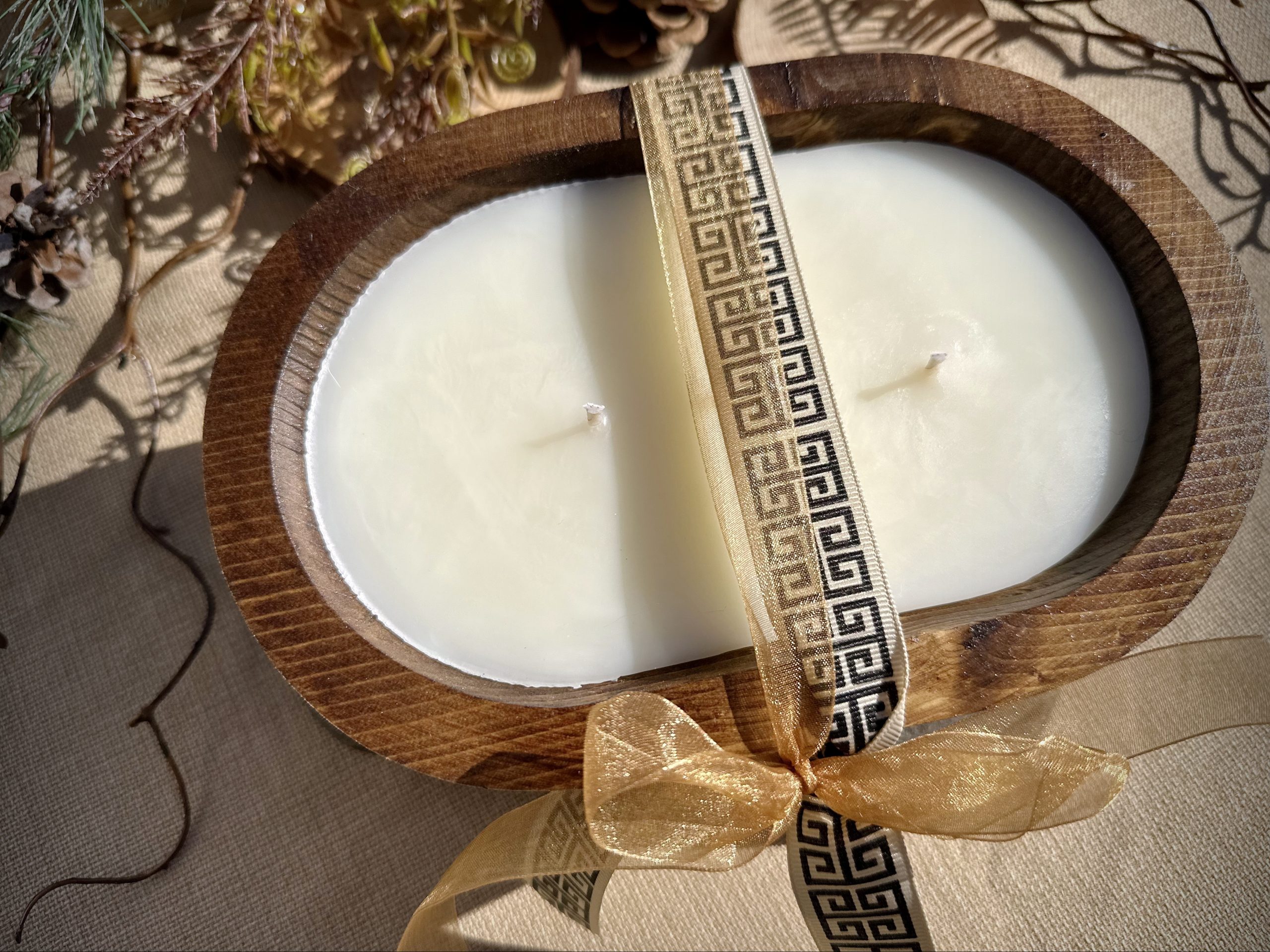 Mosquito Repelling Candles Dark Wood Bowl Lavender Pine - Image 2