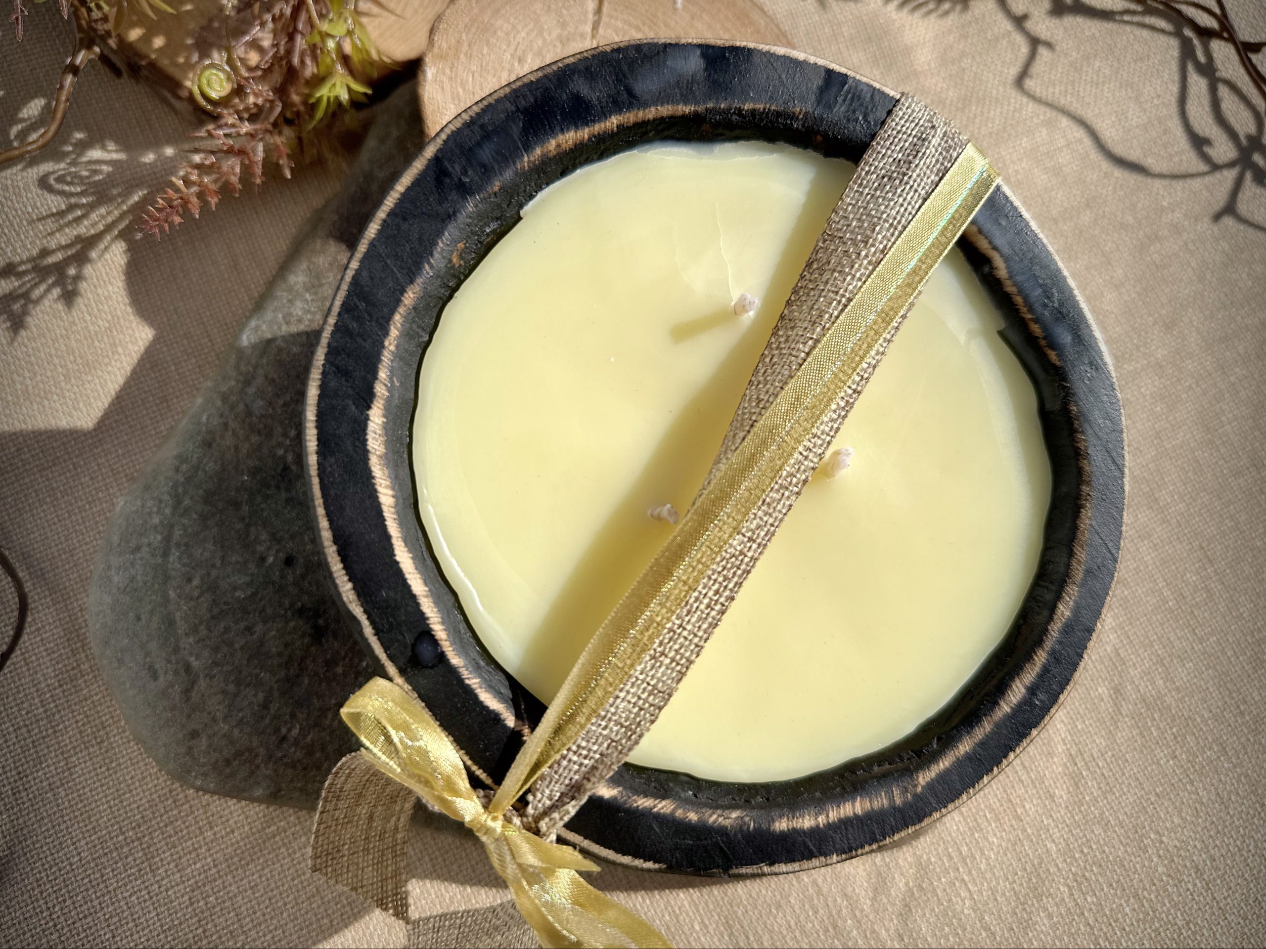 Mosquito Repelling Candles Rustic Black Wood Bowl Lemon Verbena - Image 4