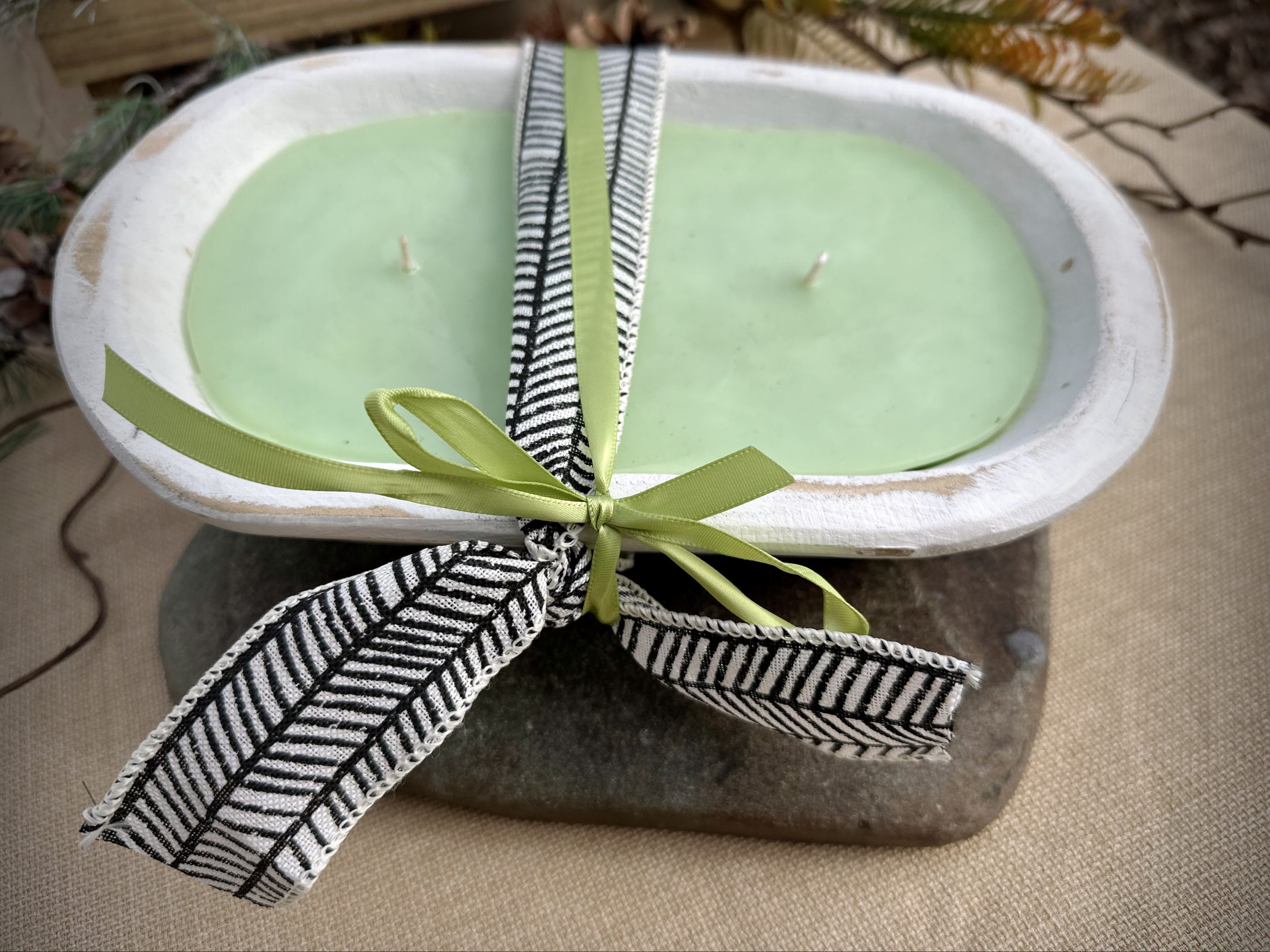 Mosquito Repelling Candles Vintage White Wood Bowl Lavender Mint - Image 5