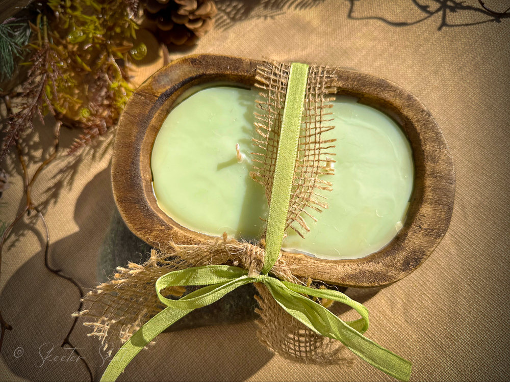 Mosquito Repelling Candles Rustic Natural Wood Bowl Lavender/Mint - Image 3