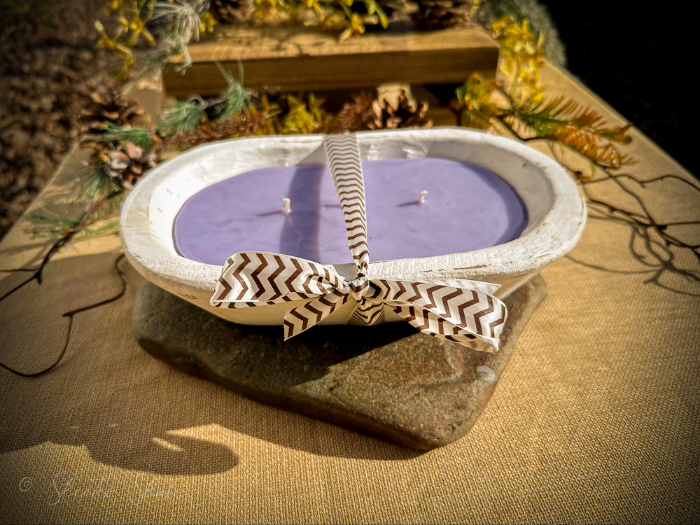 Mosquito Repelling Candles Vintage White Wood Bowl Lavender Patchouli - Image 3