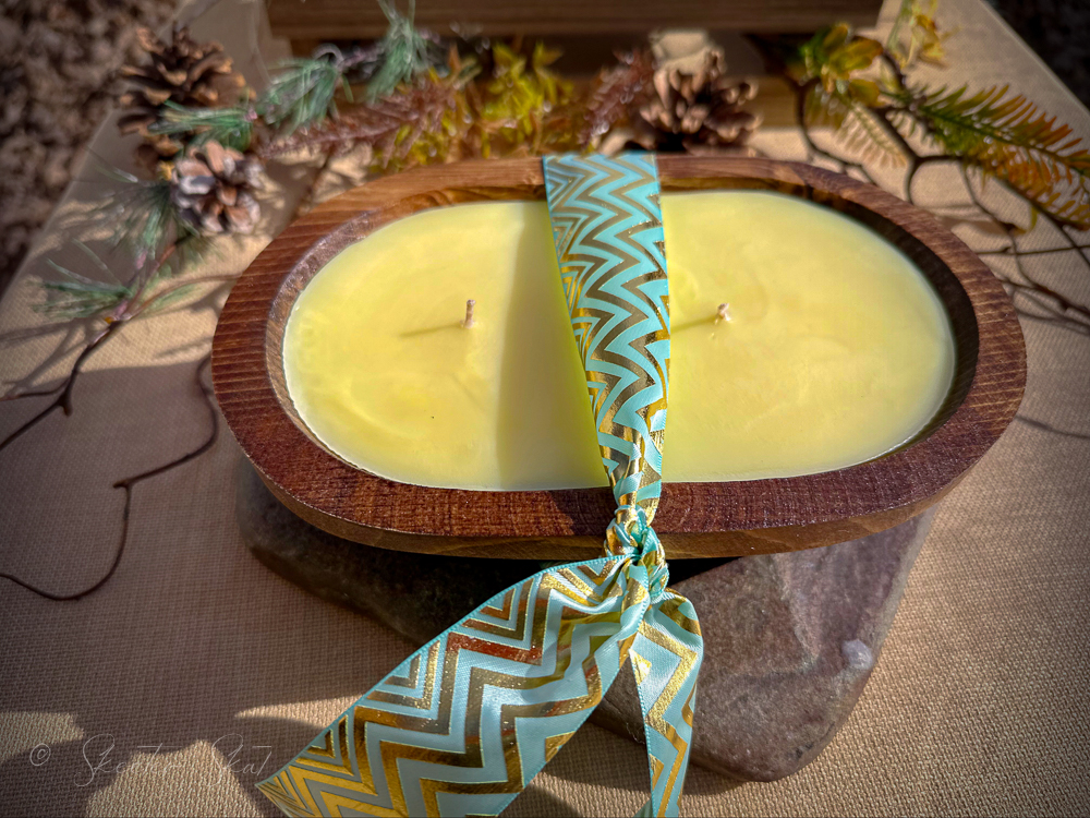 Mosquito Repelling Candles Dark Natural Wood Bowl Lemon Verbena - Image 1