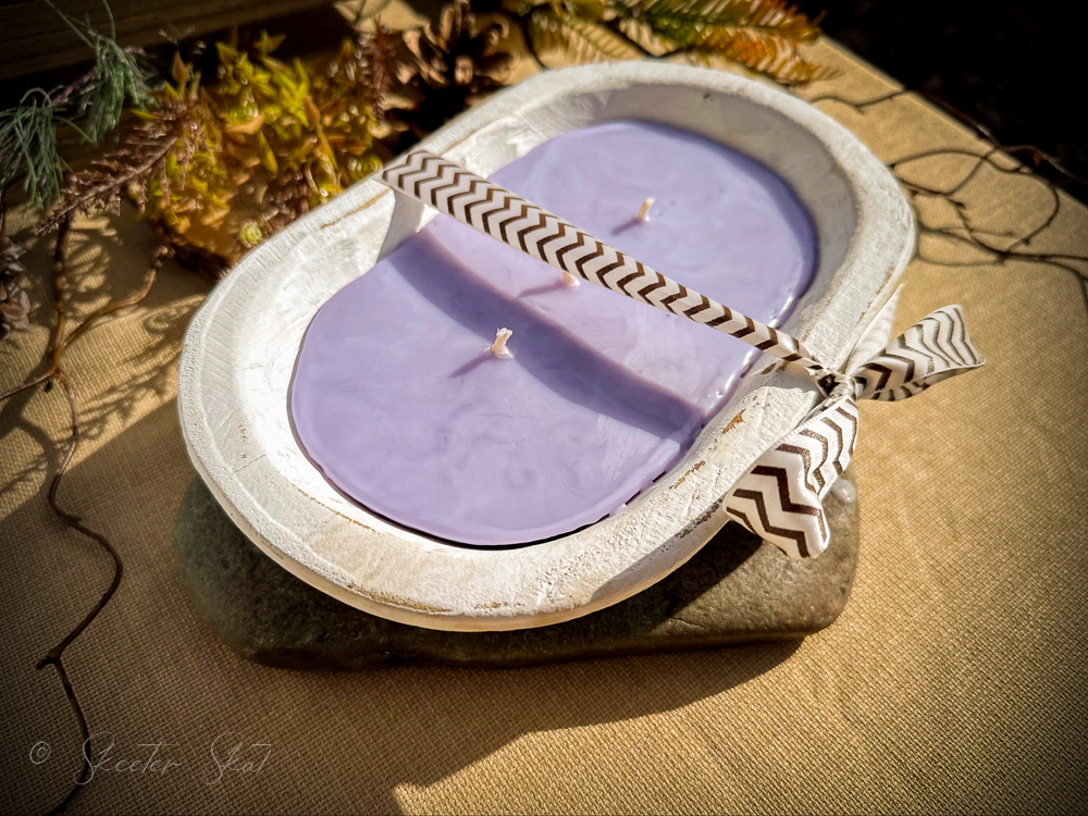 Mosquito Repelling Candles Vintage White Wood Bowl Lavender Patchouli - Image 5