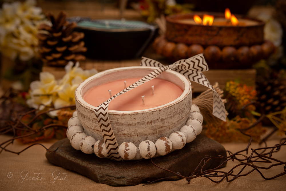 Mosquito Repelling Candles Beaded Antique White Bergamont/Lavender - Image 1