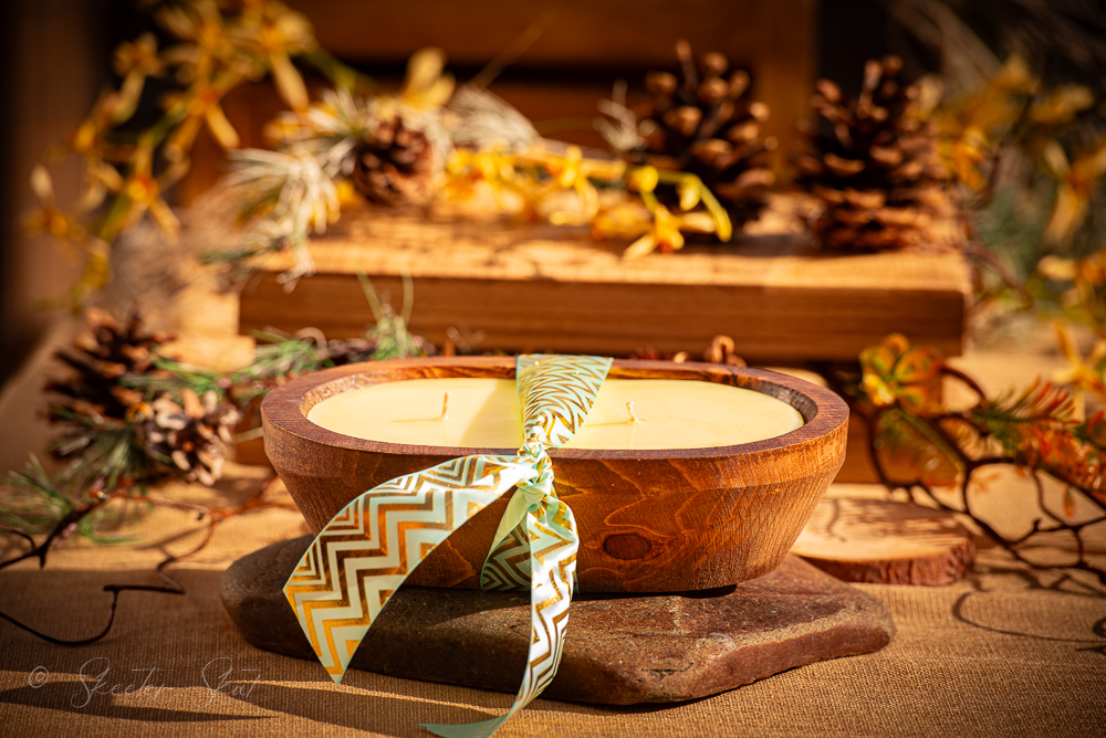 Mosquito Repelling Candles Dark Natural Wood Bowl Lemon Verbena - Image 5