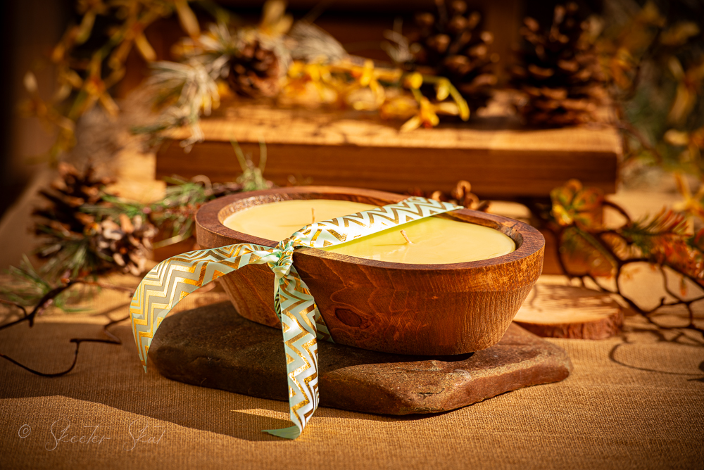 Mosquito Repelling Candles Dark Natural Wood Bowl Lemon Verbena - Image 2