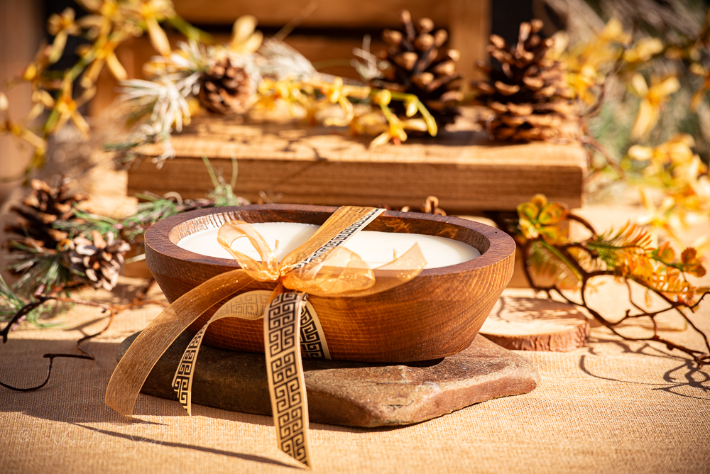 Mosquito Repelling Candles Dark Wood Bowl Lavender Pine - Image 4