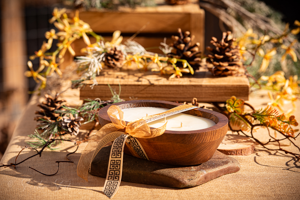 Mosquito Repelling Candles Dark Wood Bowl Lavender Pine - Image 3