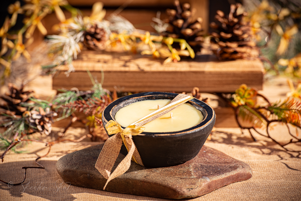 Mosquito Repelling Candles Rustic Black Wood Bowl Lemon Verbena - Image 3