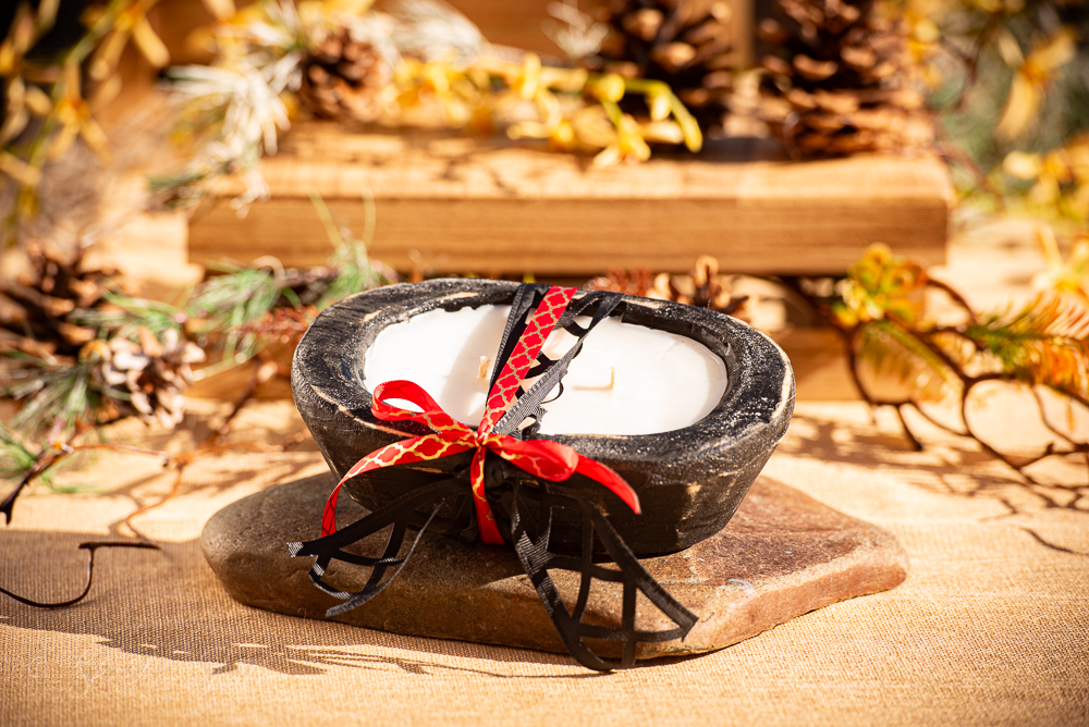 Mosquito Repelling Candles Black Rustic Black Wood Bowl Lemon Verbena/Thyme - Image 3