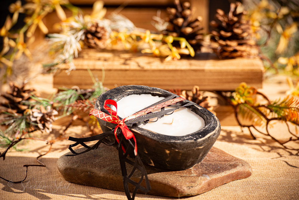 Mosquito Repelling Candles Black Rustic Black Wood Bowl Lemon Verbena/Thyme - Image 2