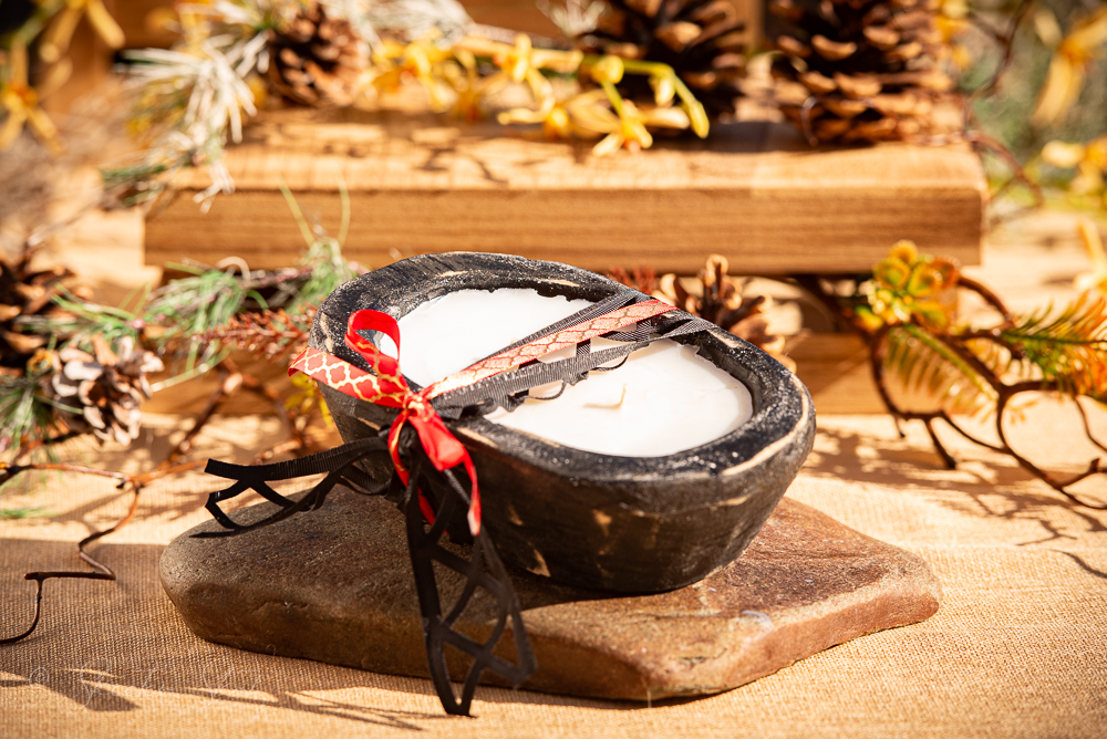 Mosquito Repelling Candles Black Rustic Black Wood Bowl Lemon Verbena/Thyme - Image 4