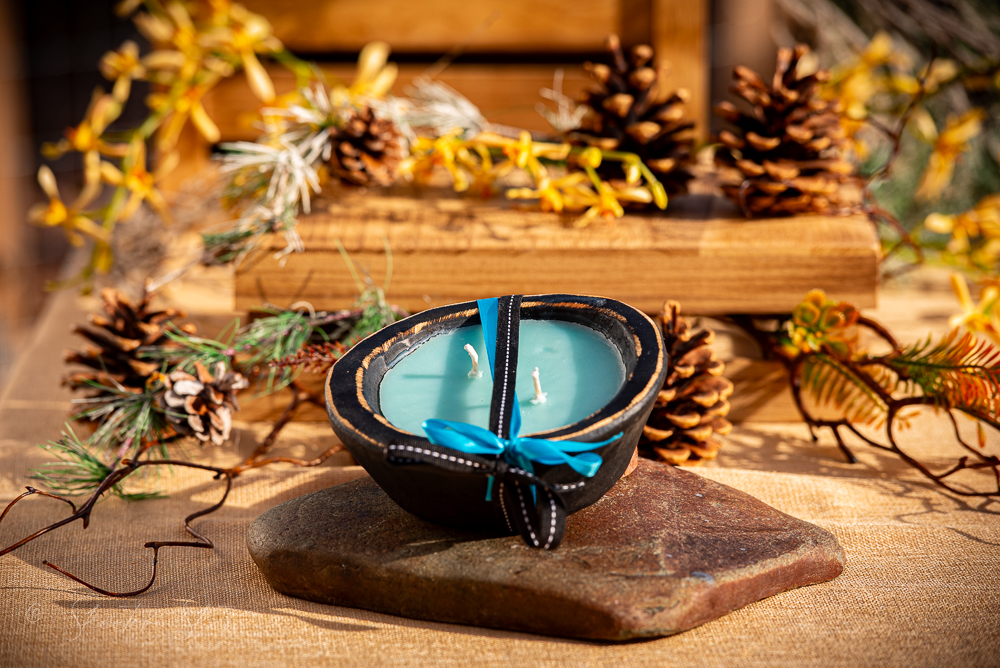 Mosquito Repelling Candles Rustic Black Wood Bowl Lavender/Pine - Image 4