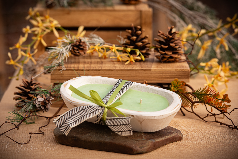 Mosquito Repelling Candles Vintage White Wood Bowl Lavender Mint - Image 1