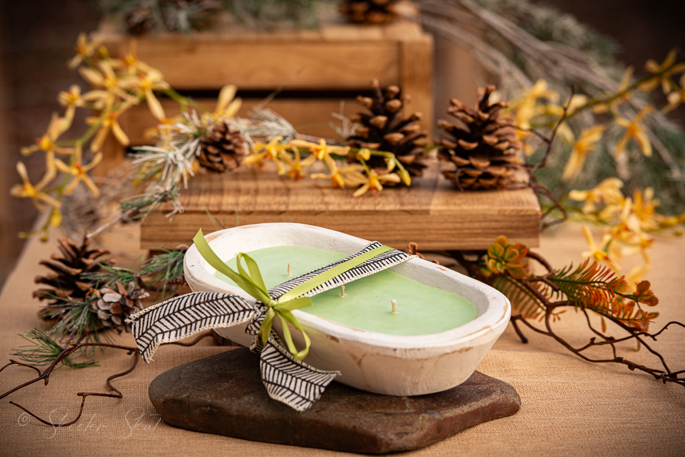 Mosquito Repelling Candles Vintage White Wood Bowl Lavender Mint - Image 3