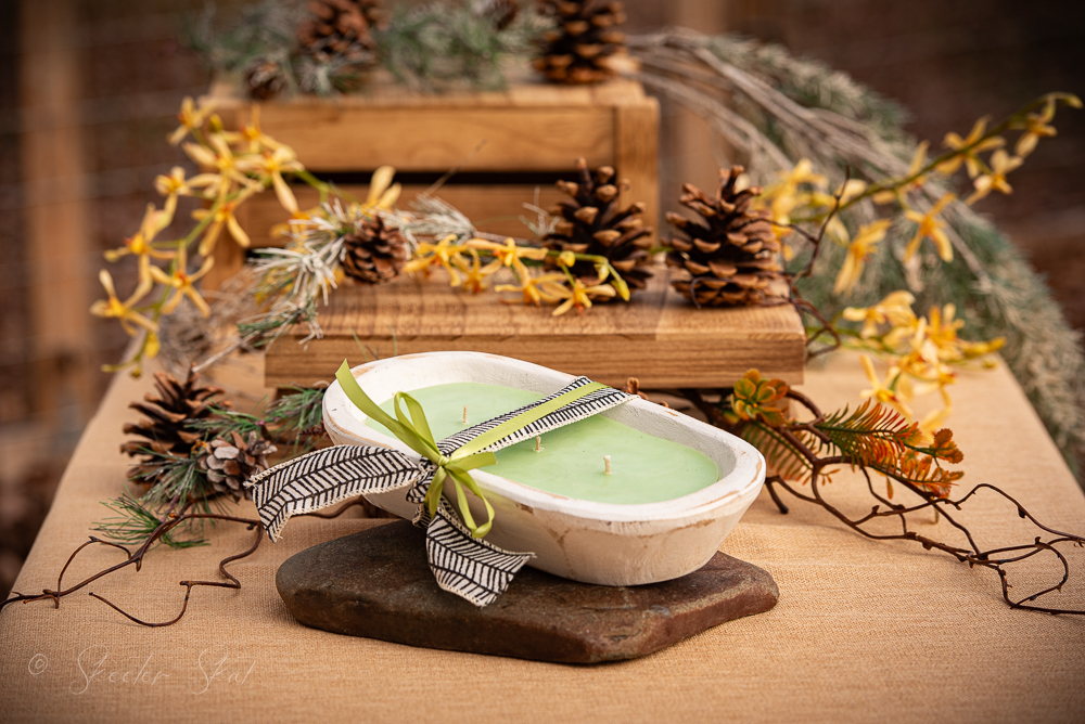 Mosquito Repelling Candles Vintage White Wood Bowl Lavender Mint - Image 2