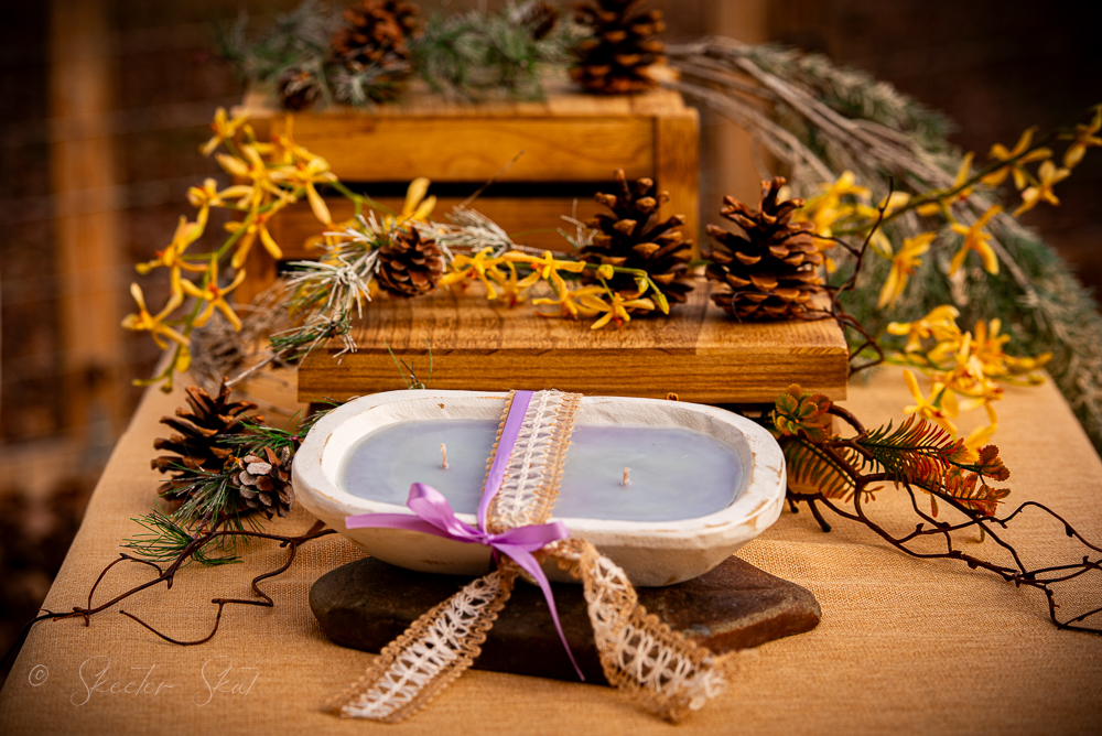 Mosquito Repelling Candles Vintage White Wood Bowl Lavender Patchouli - Image 6