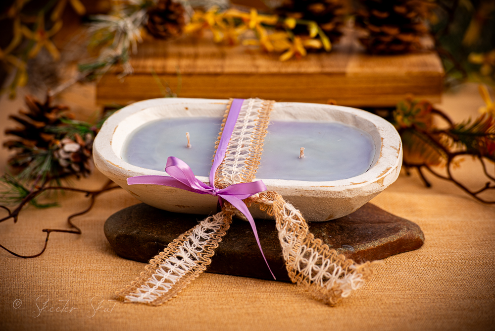 Mosquito Repelling Candles Vintage White Wood Bowl Lavender Patchouli - Image 1
