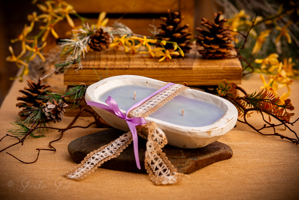Mosquito Repelling Candles Vintage White Wood Bowl Lavender Patchouli - Image 4