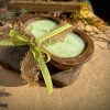 Mosquito Repelling Candles Rustic Natural Wood Bowl Lavender/Mint - Thumbnail Image 1