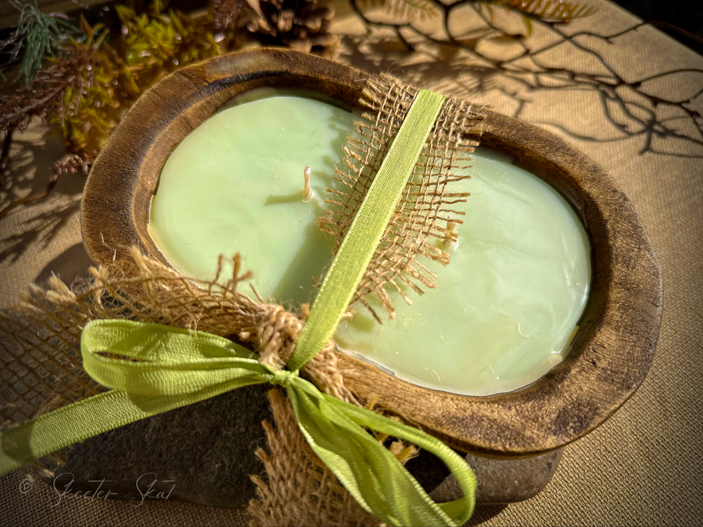 Mosquito Repelling Candles Rustic Natural Wood Bowl Lavender/Mint - Image 4